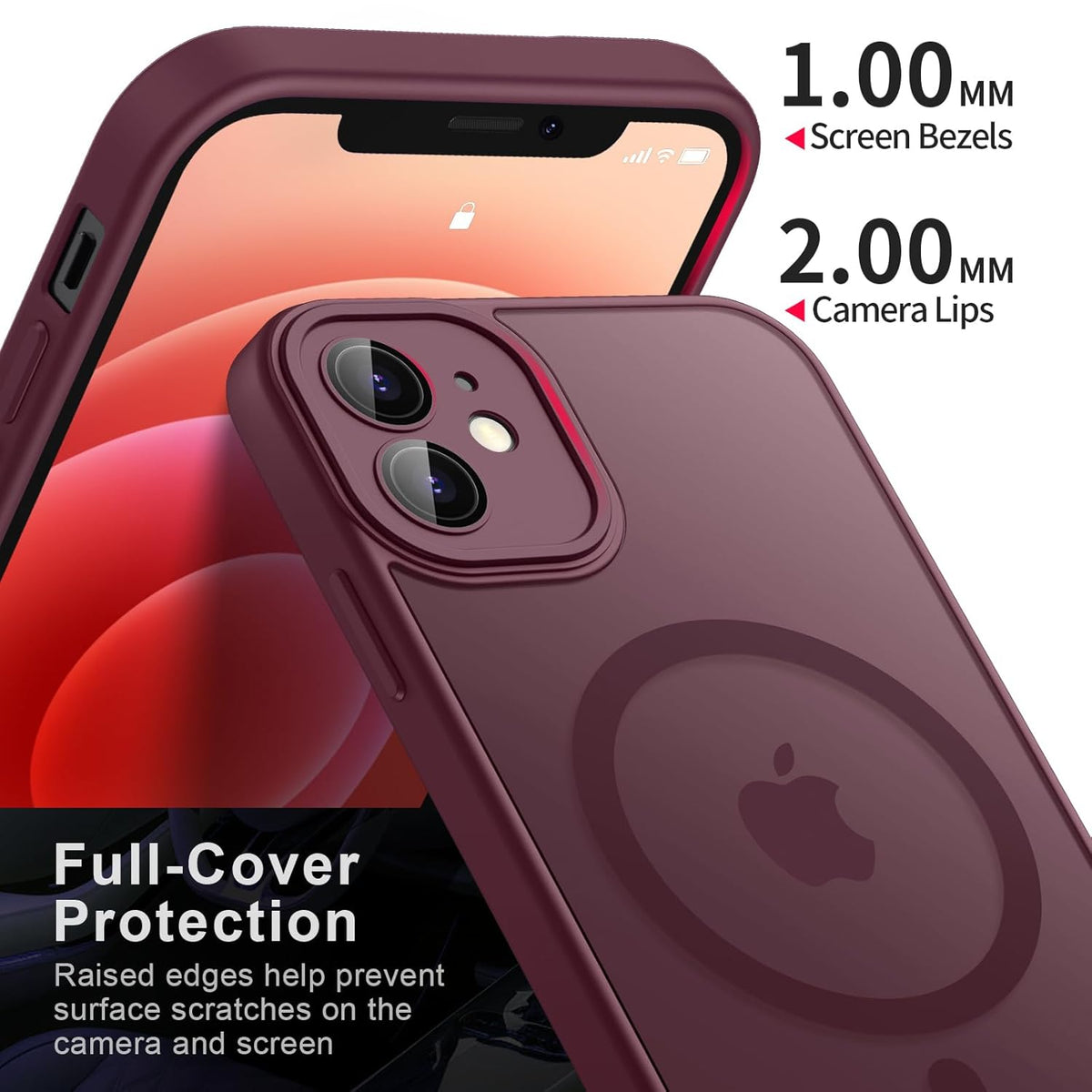 Apple iPhone 12 Case - Bordeaux Red - Matte Armor MagSafe Back Cover