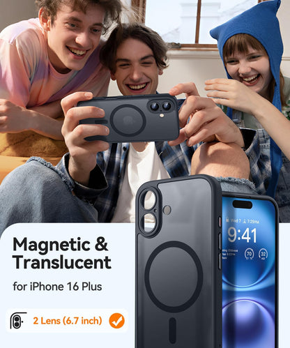 Apple iPhone 16 Plus Hoesje - Zwart - Matte Armor MagSafe Back Cover met Camerabescherming