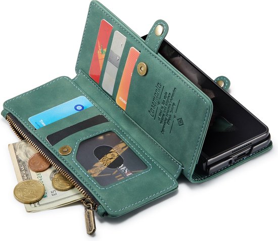 Samsung Galaxy Z Fold 3 5G Hoesje - Olive Green - Luxe Bookcase met Rits en Telefoonkoord