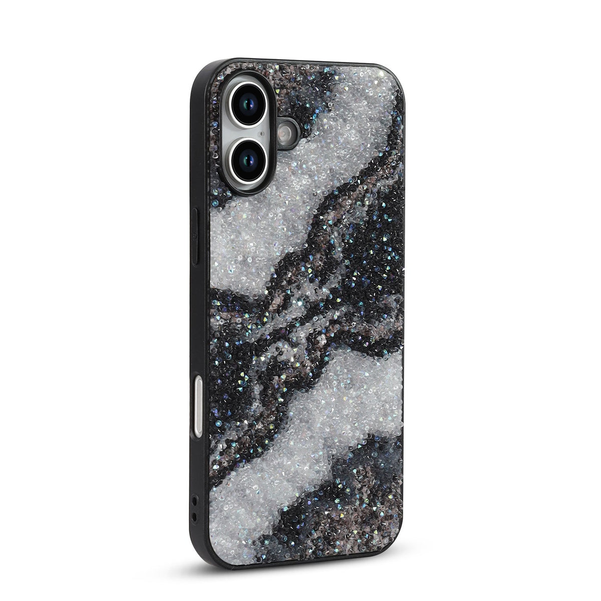 Apple iPhone 16 Hülle - Schwarz - Diamant-Marmor-Glitzer-Backcover