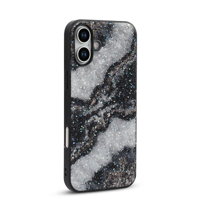Apple iPhone 16 Hülle - Schwarz - Diamant-Marmor-Glitzer-Backcover