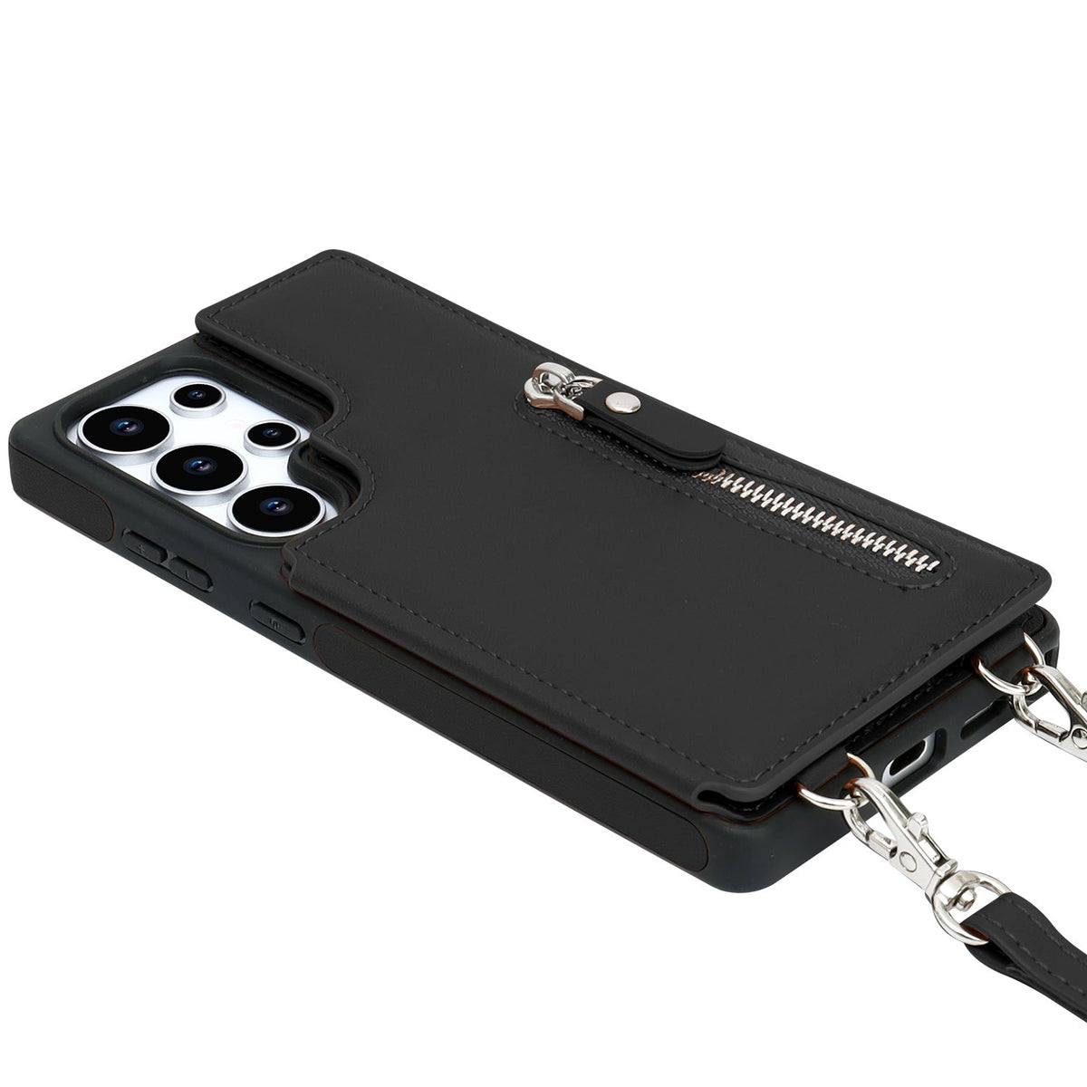 Samsung Galaxy S25 Ultra Hoesje - Zwart - Luxe Back Cover met Telefoonkoord en Rits