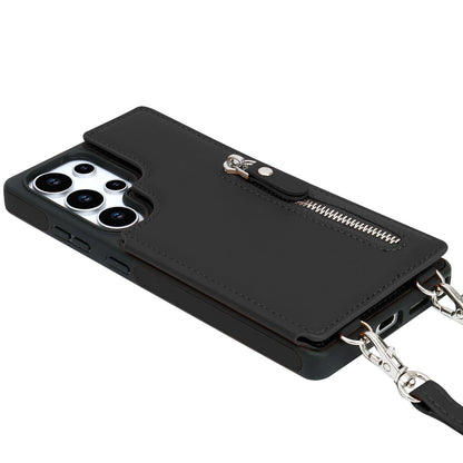Samsung Galaxy S25 Ultra Hoesje - Zwart - Luxe Back Cover met Telefoonkoord en Rits