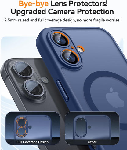 iPhone 16 Hoesje - Blauw - Matte Armor MagSafe Back Cover met Camera Bescherming