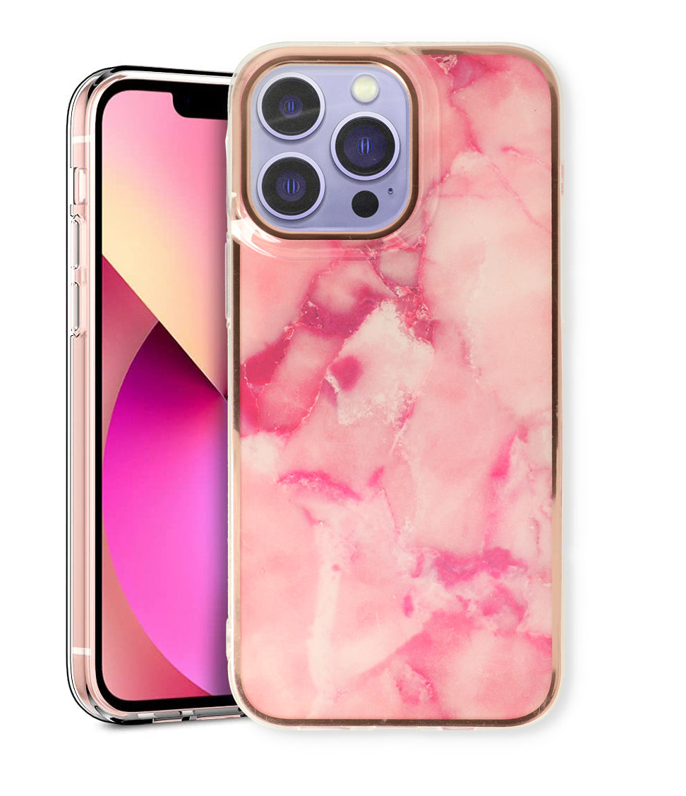 Apple iPhone 15 Pro Hoesje - Roze - Siliconen Marmer Back Cover