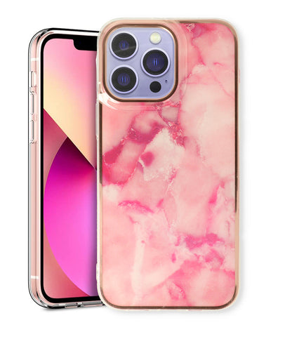 Apple iPhone 15 Pro Hoesje - Roze - Siliconen Marmer Back Cover