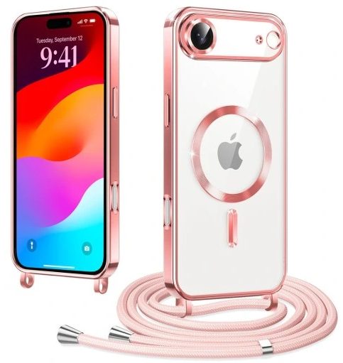 Apple iPhone Air Hoesje - Roze - Siliconen MagSafe Back Cover met Telefoonkoord