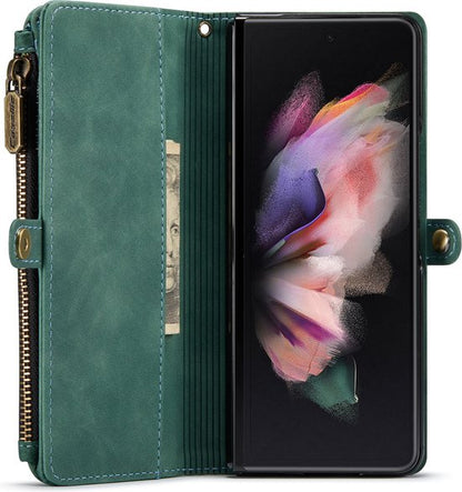 Samsung Galaxy Z Fold 3 5G Hoesje - Olive Green - Luxe Bookcase met Rits en Telefoonkoord