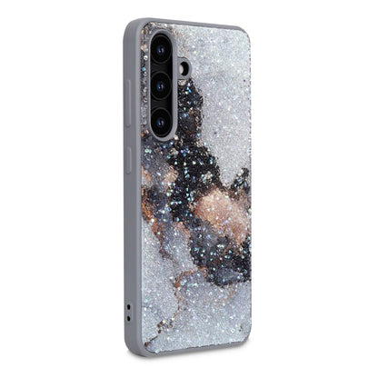 Samsung Galaxy A55 Hoesje - Grijs - Diamant Marmer Glitter Back Cover