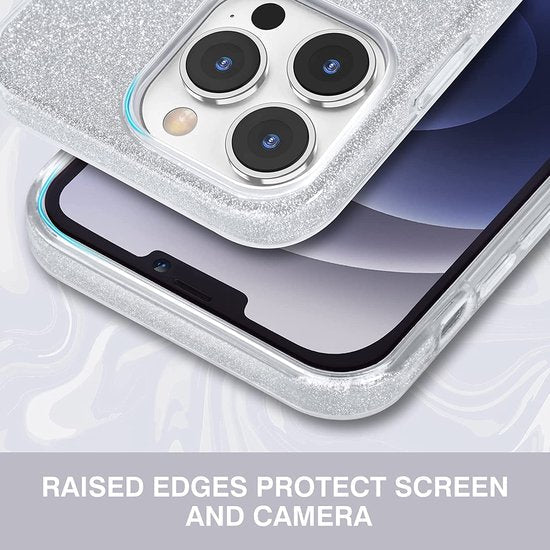 Apple iPhone 13 Pro Max Hoesje - Zilver - Glitter MagSafe Back Cover
