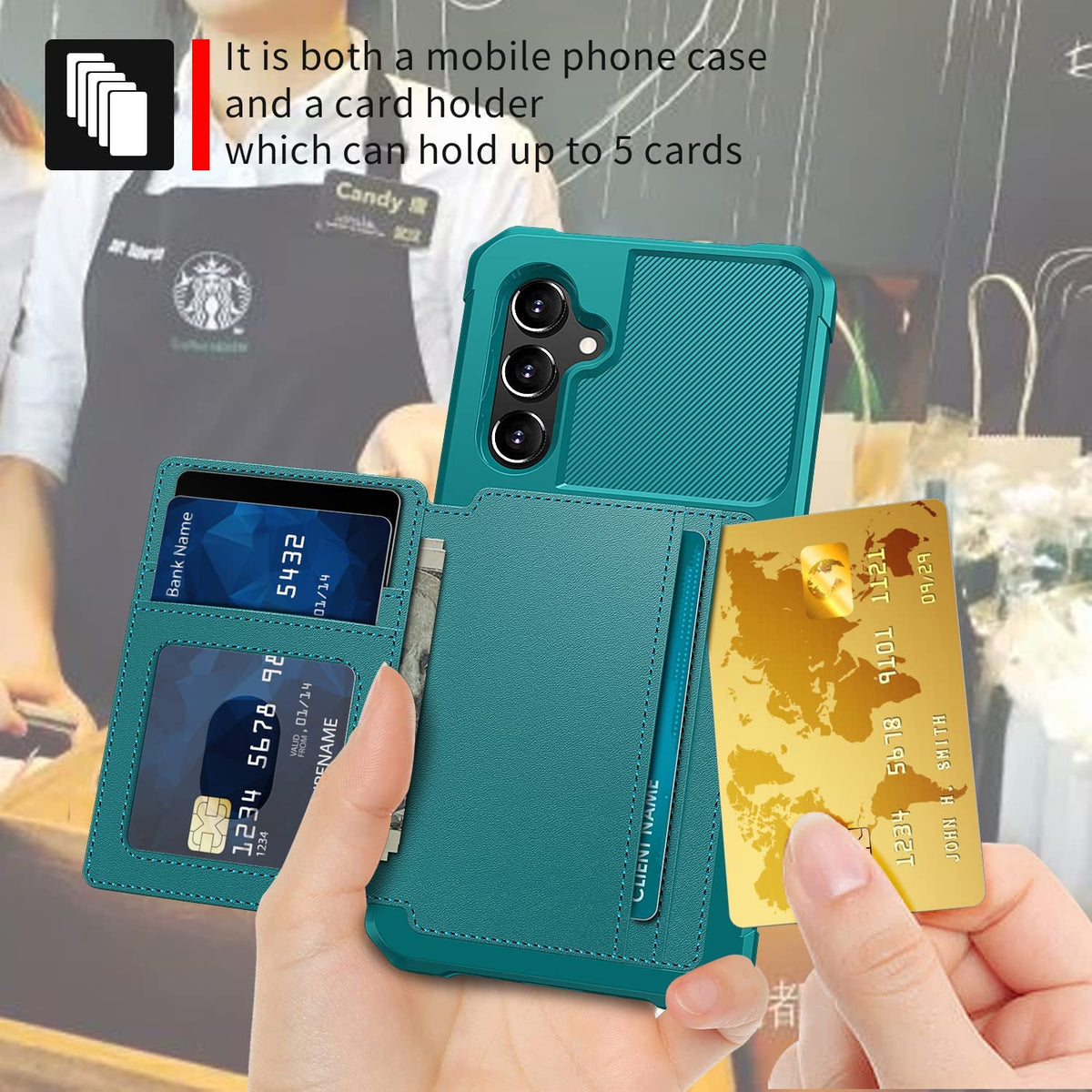 Samsung Galaxy A54 Hülle - Türkis - Backcover mit Kartenfach und Handyband