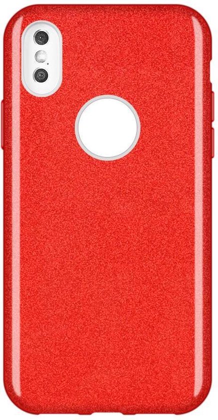 Apple iPhone Xs Max Hoesje - Rood - Glitter Back Cover