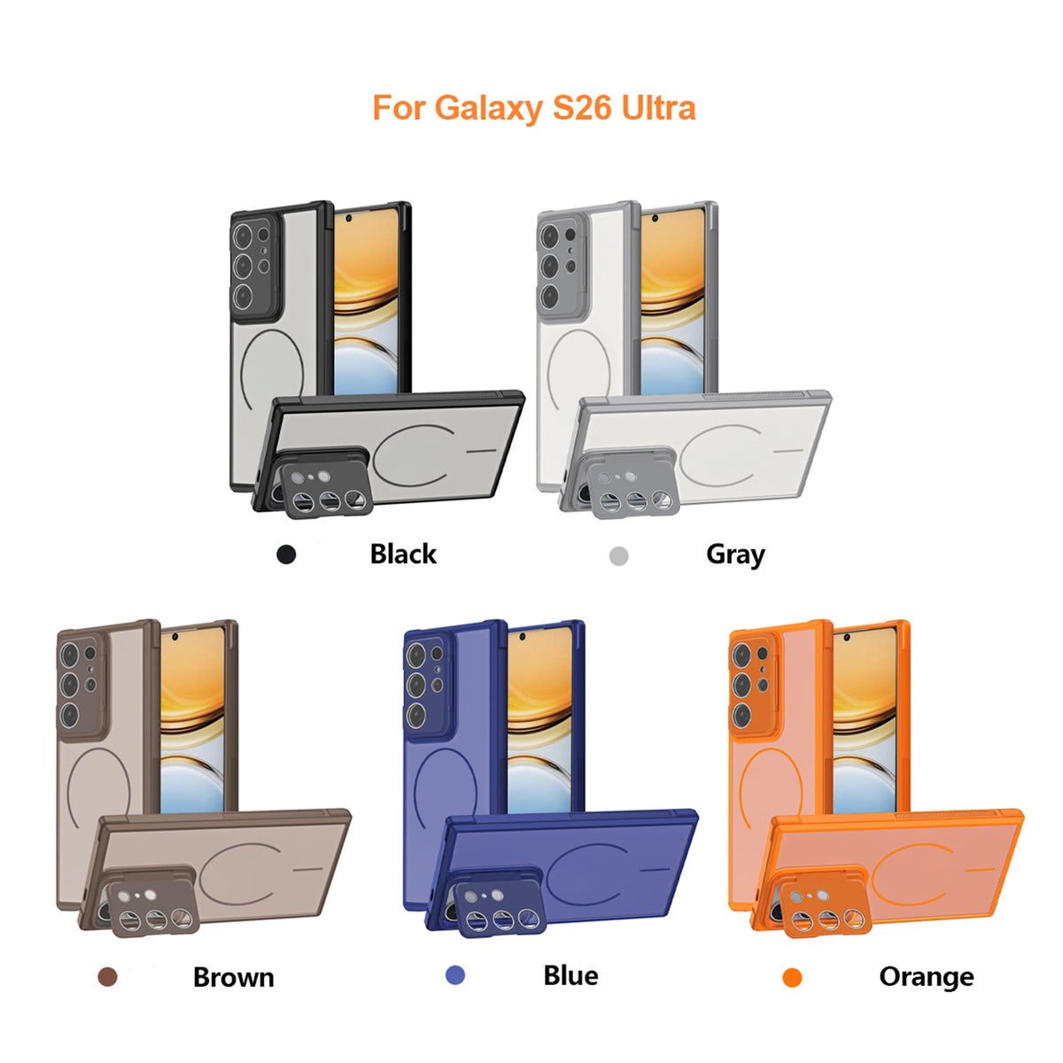 Samsung Galaxy S26 Ultra Hoesje - Oranje - Matte Armor MagSafe Back Cover met Kickstand