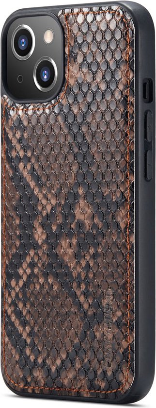 Apple iPhone 13 Case - Brown - 2 in 1 Snake Print Back Cover