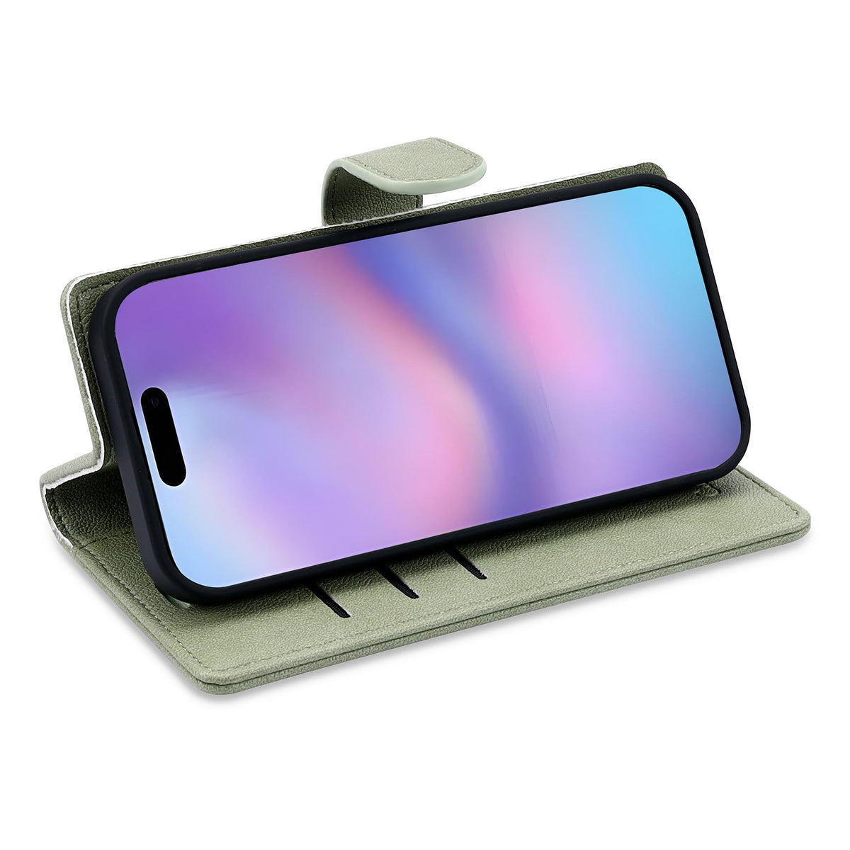 iPhone 16 Hoesje - Matcha Green - 2 in 1 Lederlook Bookcase