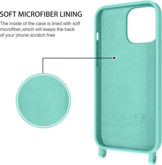iPhone 14 Plus Hoesje - Turquoise - Siliconen Back Cover met Telefoonkoord
