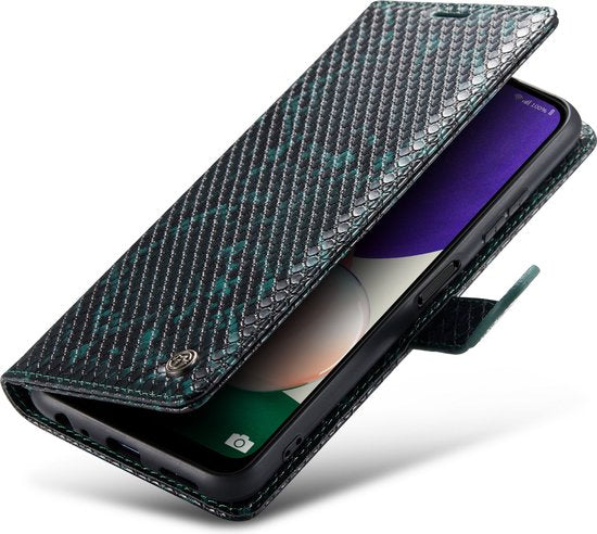 Samsung Galaxy A22 5G Hoesje - Groen - Luxe Slangen Bookcase