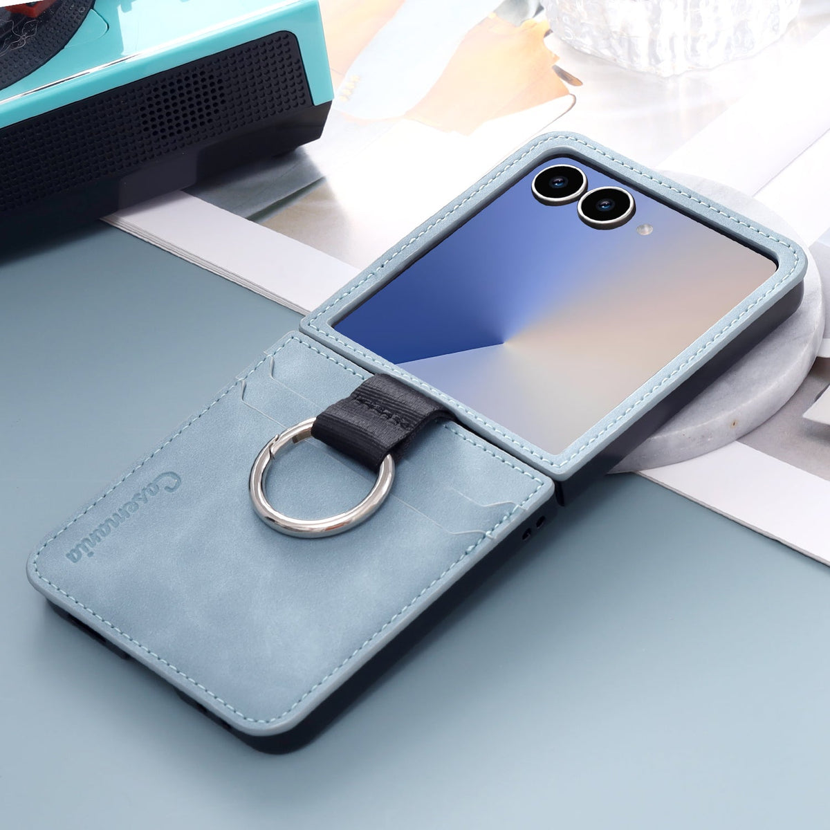 Samsung Galaxy Z Flip 7 Hoesje - Aqua Blue - Ring Kickstand Back Cover