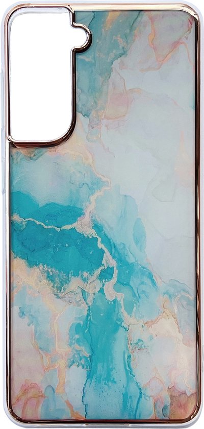 Samsung Galaxy S22 Plus Hoesje - Aqua - Siliconen Marmer Back Cover