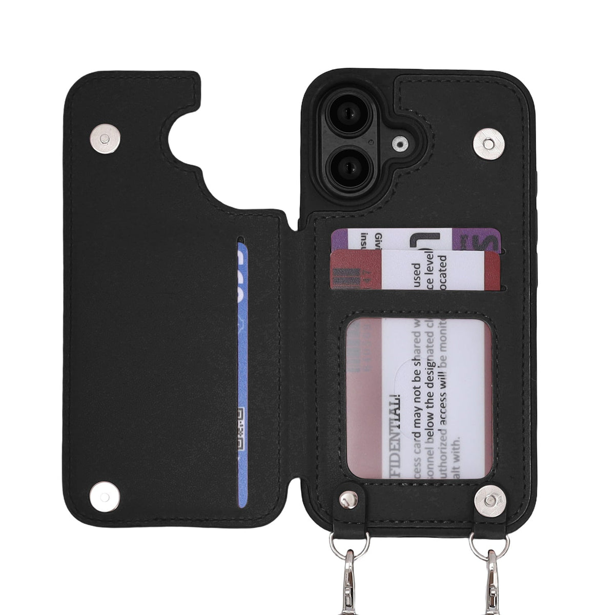 Apple iPhone 16 Plus Hoesje - Zwart - Luxe Back Cover met Telefoonkoord en Rits