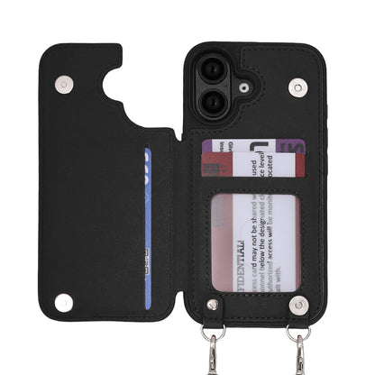 Apple iPhone 16 Plus Hoesje - Zwart - Luxe Back Cover met Telefoonkoord en Rits