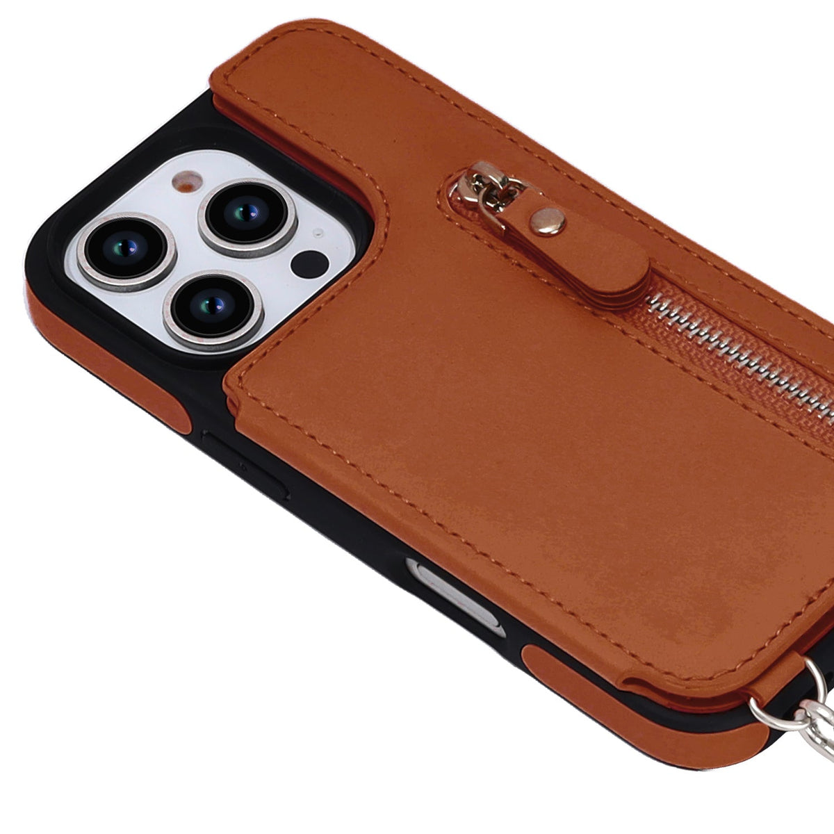 Apple iPhone 16 Pro Max Hoesje - Bruin - Luxe Back Cover met Telefoonkoord en Rits