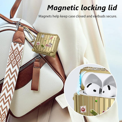 Étui pour Apple AirPods 4 - Valise Suit Case avec autocollants - Or