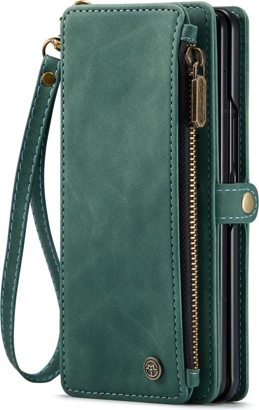 Samsung Galaxy Z Fold 3 5G Hoesje - Olive Green - Luxe Bookcase met Rits en Telefoonkoord
