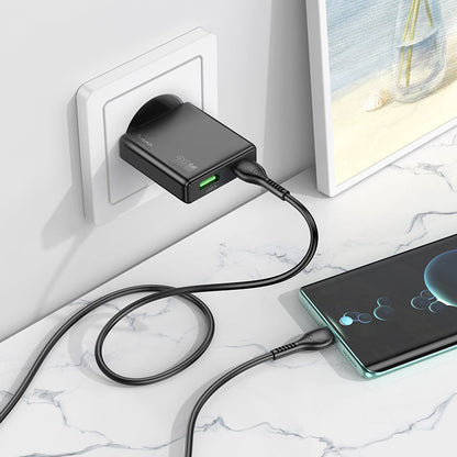 Hoco 20W Slim-Schnellladegerät 2-Port USB-C + USB-A mit USB-C-Kabel 1m - Schwarz
