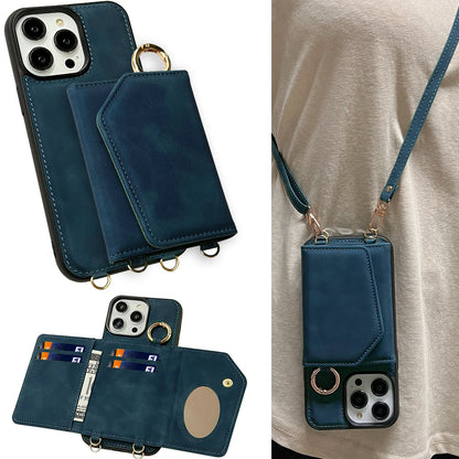 Apple iPhone 16 Pro Hoesje - Navy Blue - Luxe Bookcase met Telefoonkoord