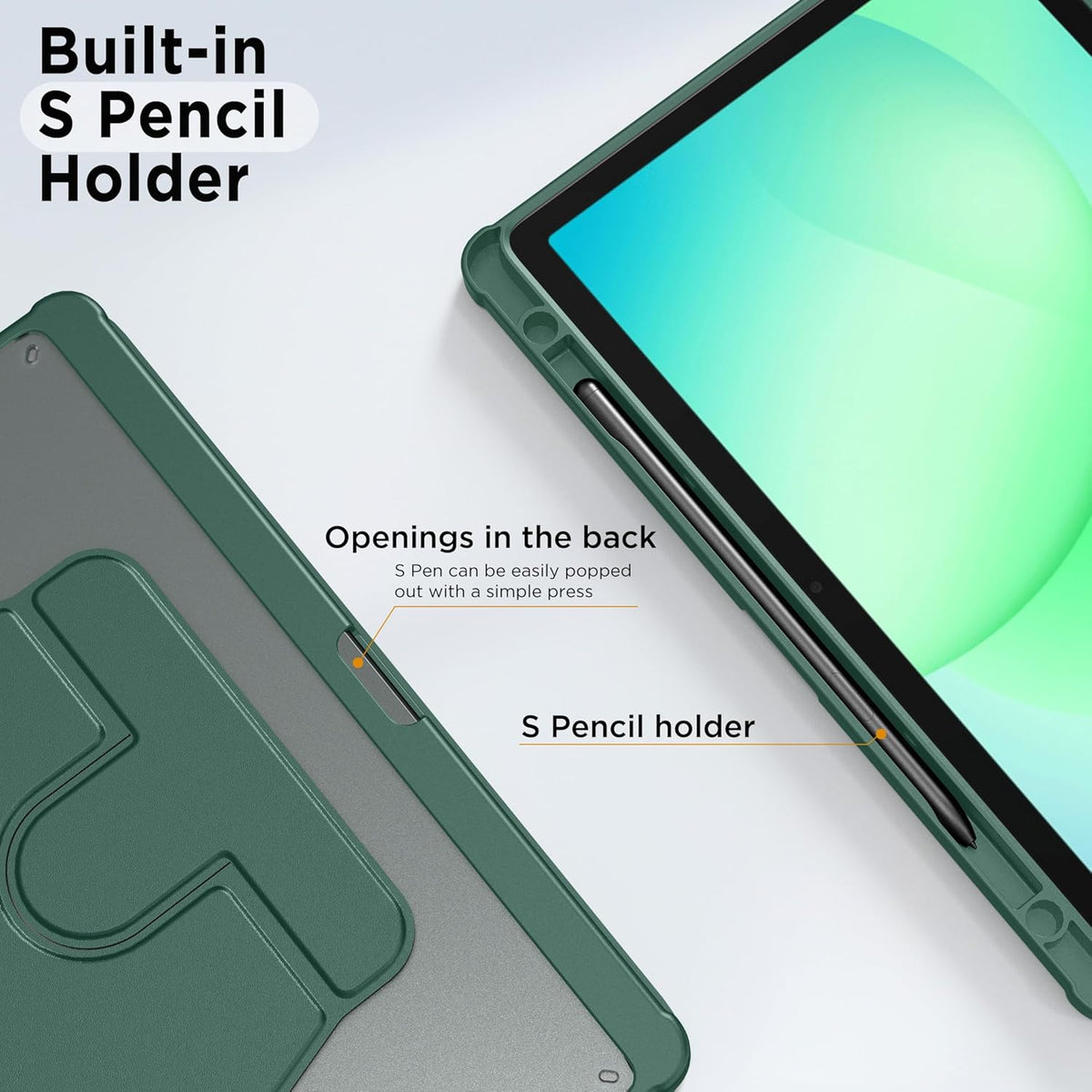 Samsung Galaxy Tab A11 Plus/A9 Plus Tablet Case - Dark Green - 360° Rotating Tablet Cover with Clear Back