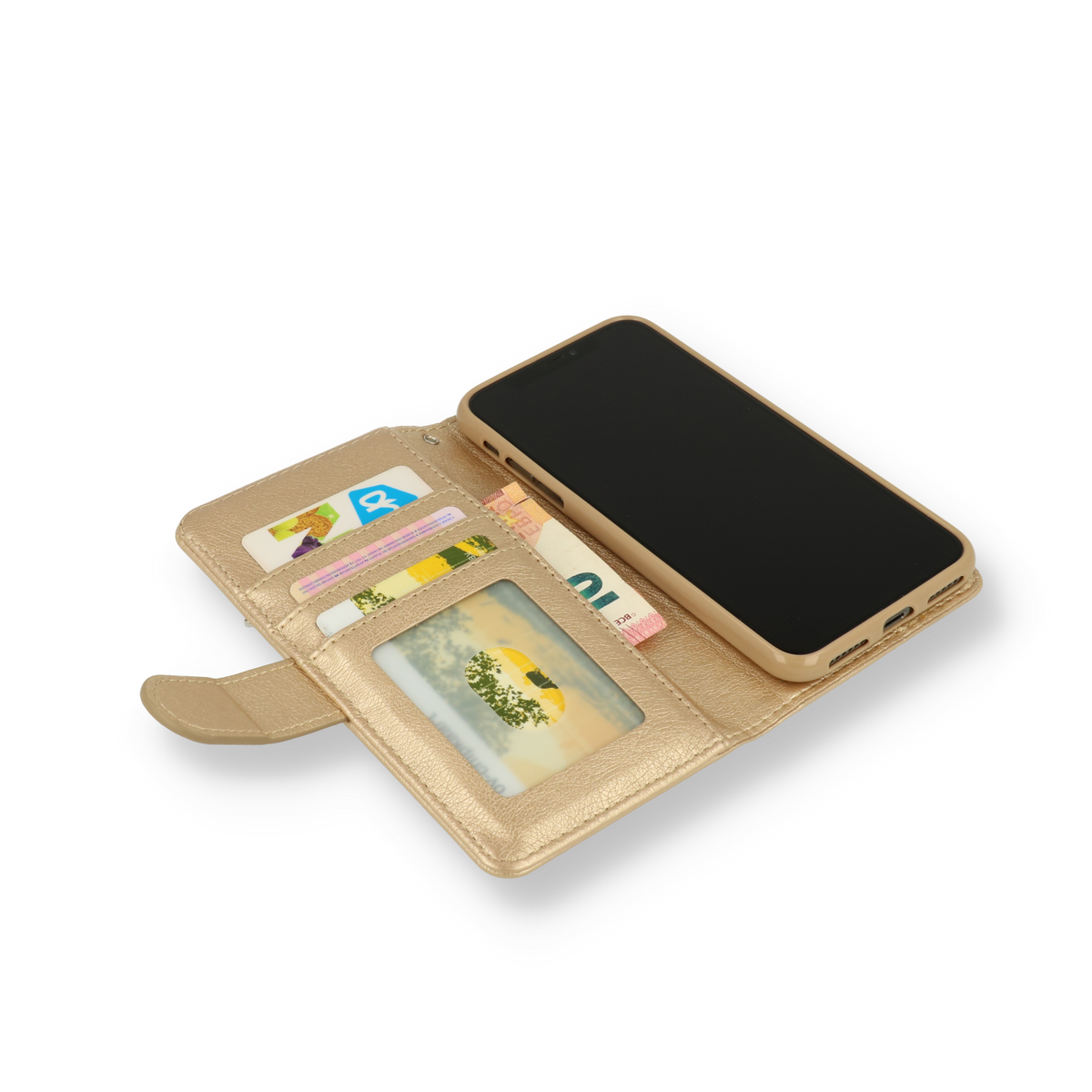 Apple iPhone 12 Mini Hoesje - Goud - Glitter Luxe Bookcase met Rits