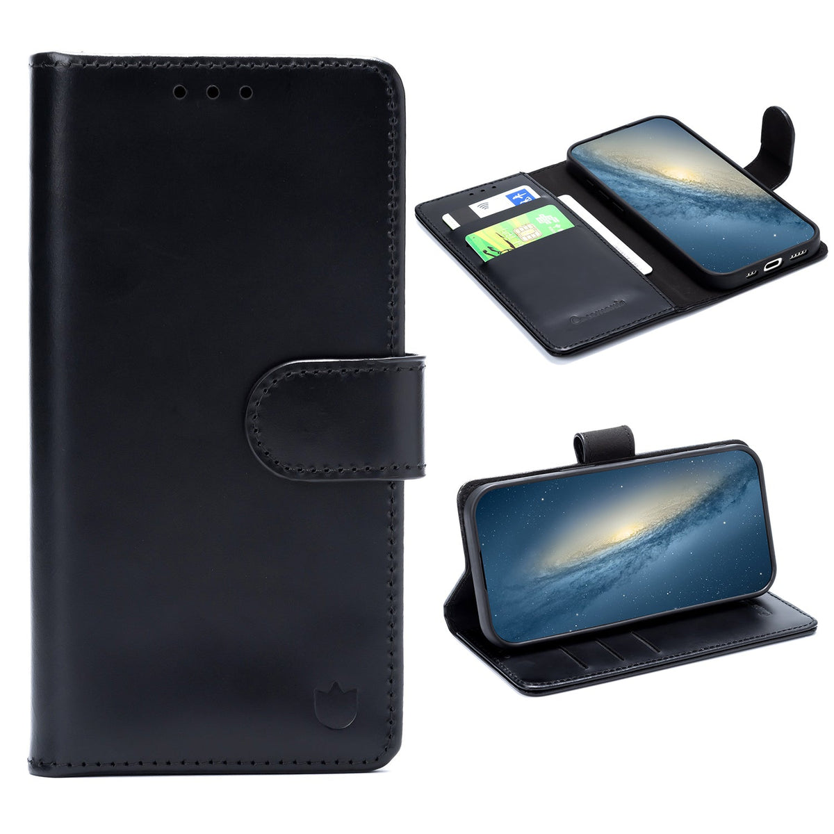 iPhone 17e Hoesje - Charcoal Gray - Echt Leren book Bookcase