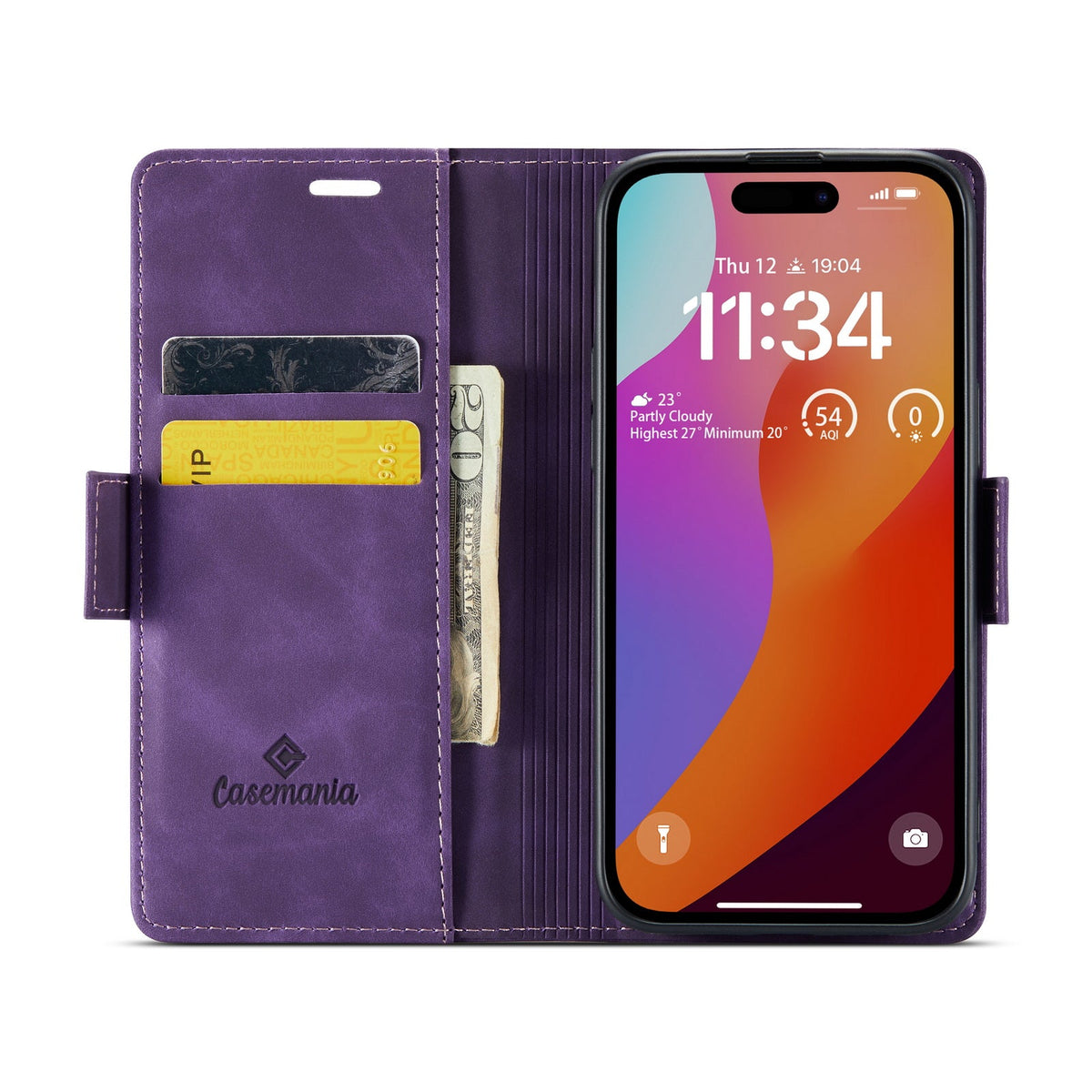 Apple iPhone 15 Pro Max Hülle - Dark Purple - Portemonnaie-MagSafe-Klapphülle mit Kartenfach