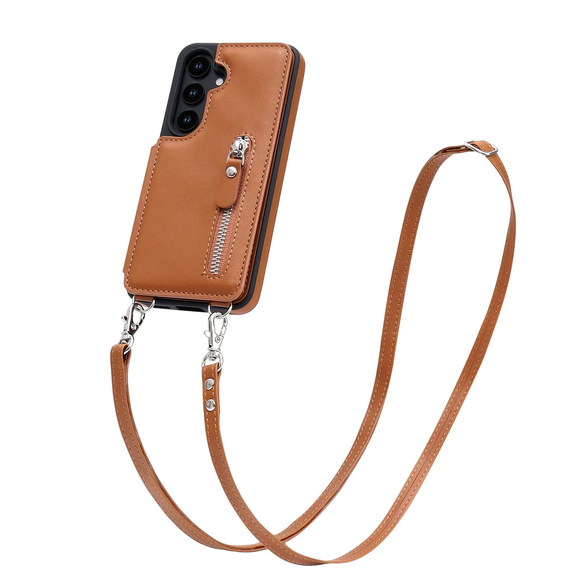 Samsung Galaxy S25 Plus Hoesje - Bruin - Luxe Back Cover met Telefoonkoord en Rits