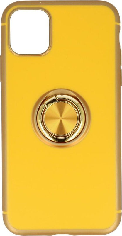 Apple iPhone 11 Pro Hoesje - Geel - Siliconen Ring Kickstand Back Cover