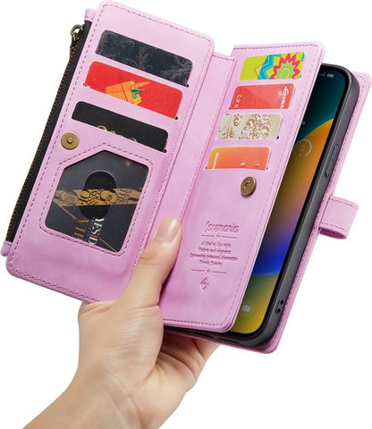 Apple iPhone 14 Pro Hoesje - Pastel Pink - Luxe Bookcase met Rits en Telefoonkoord