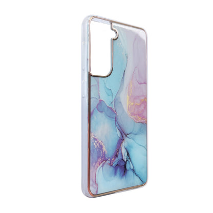 Samsung Galaxy S24 Plus Hoesje - Blauw - Siliconen Marmer Back Cover