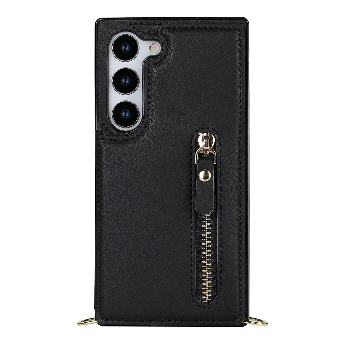 Samsung Galaxy S24 Case - Black - Luxury Back Cover with Phone Strap and Zipper