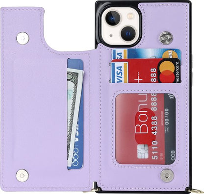 Apple iPhone 14 Hoesje - Paars - Luxe Back Cover met Telefoonkoord en Rits