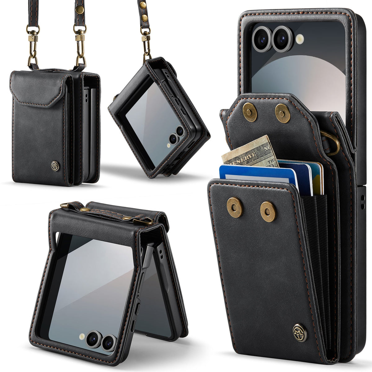 Samsung Galaxy Z Flip 7 Hoesje - Charcoal Gray - Bookcase met Telefoonkoord
