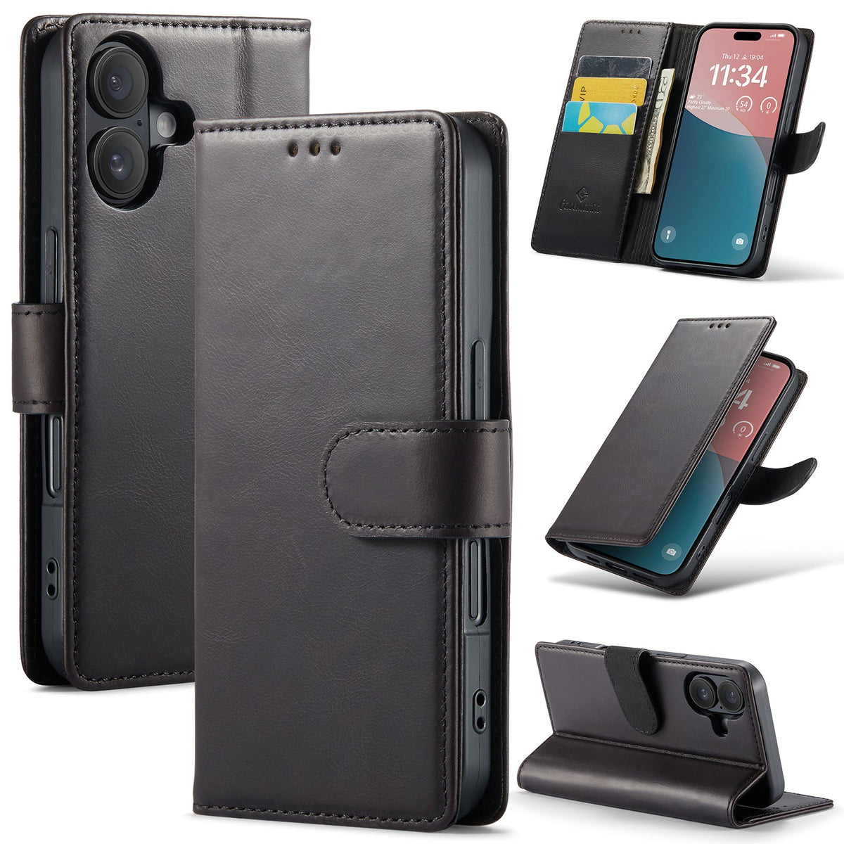 iPhone 16 Hoesje - Zwart - Leather Bookcase