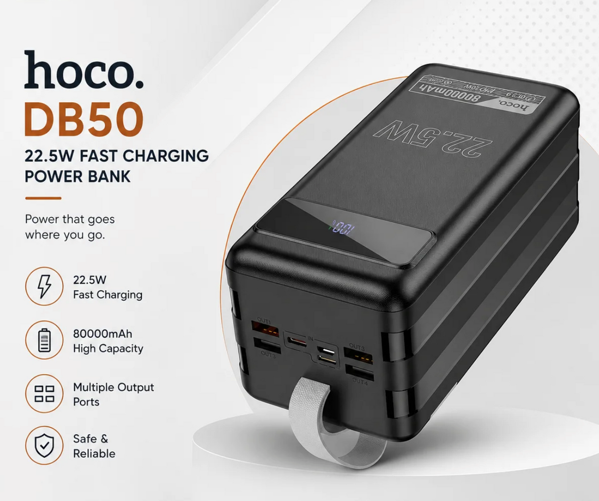 Hoco Powerbank 80.000mAh met LED-lamp - Zwart