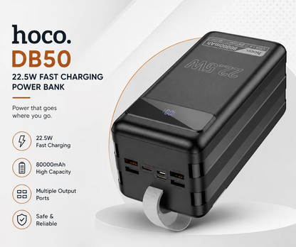 Hoco Powerbank 80.000mAh met LED-lamp - Zwart