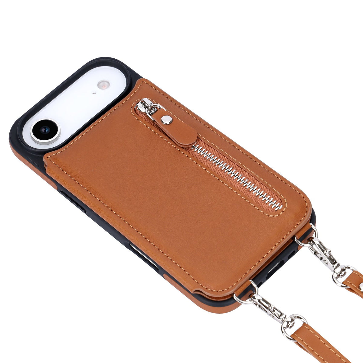 Apple iPhone Air Case - Brown - Luxury Back Cover with Phone Strap and Zipper