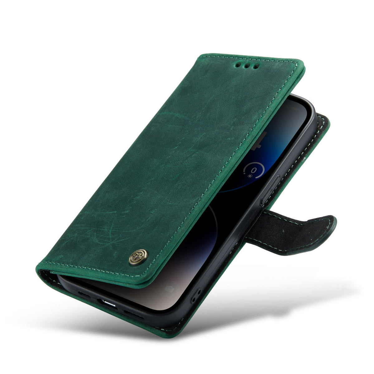 Apple iPhone 14 Pro Hoesje - Groen - Echt Leren Bookcase