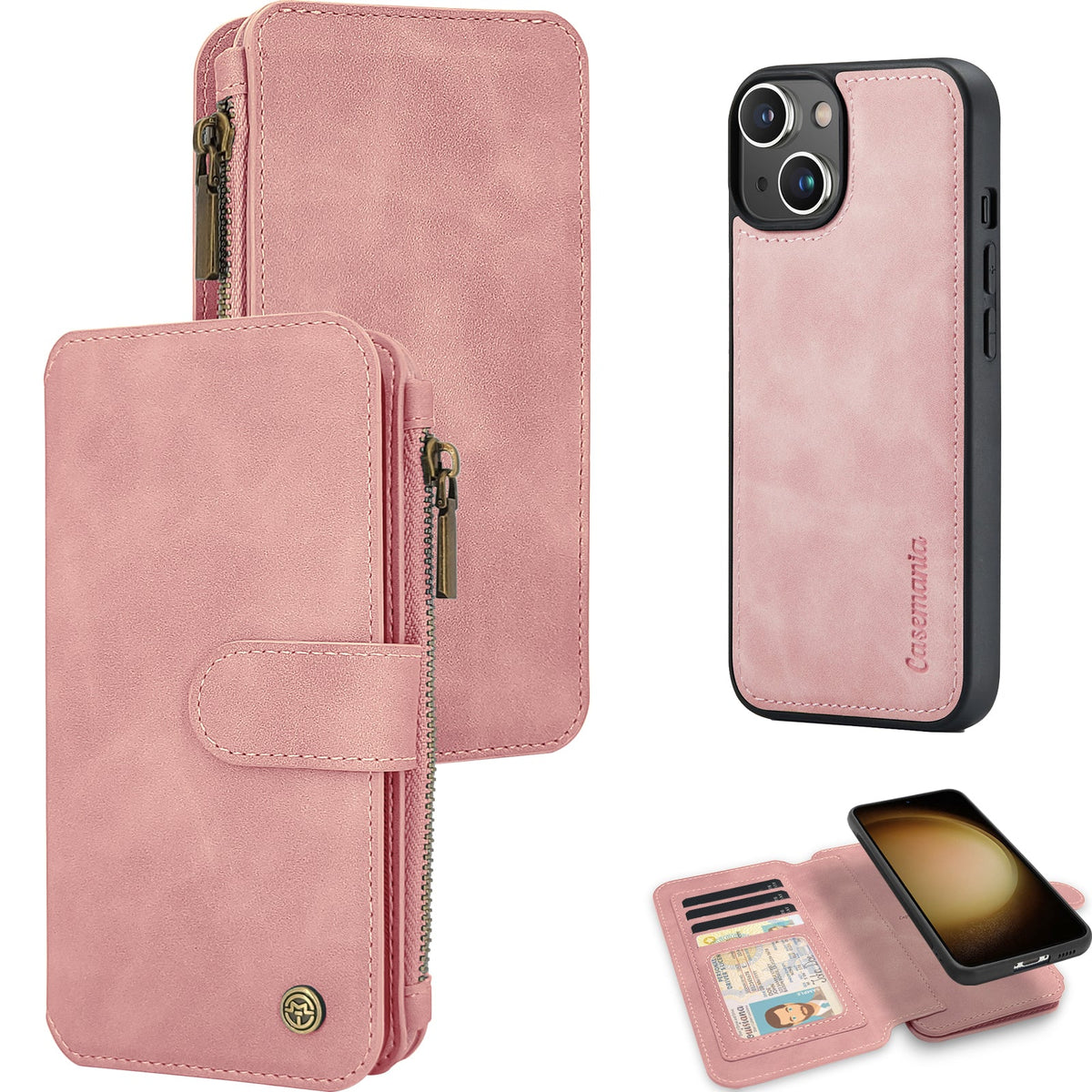 Apple iPhone 15 Hoesje - Pale Pink - 2 in 1 Bookcase met Rits