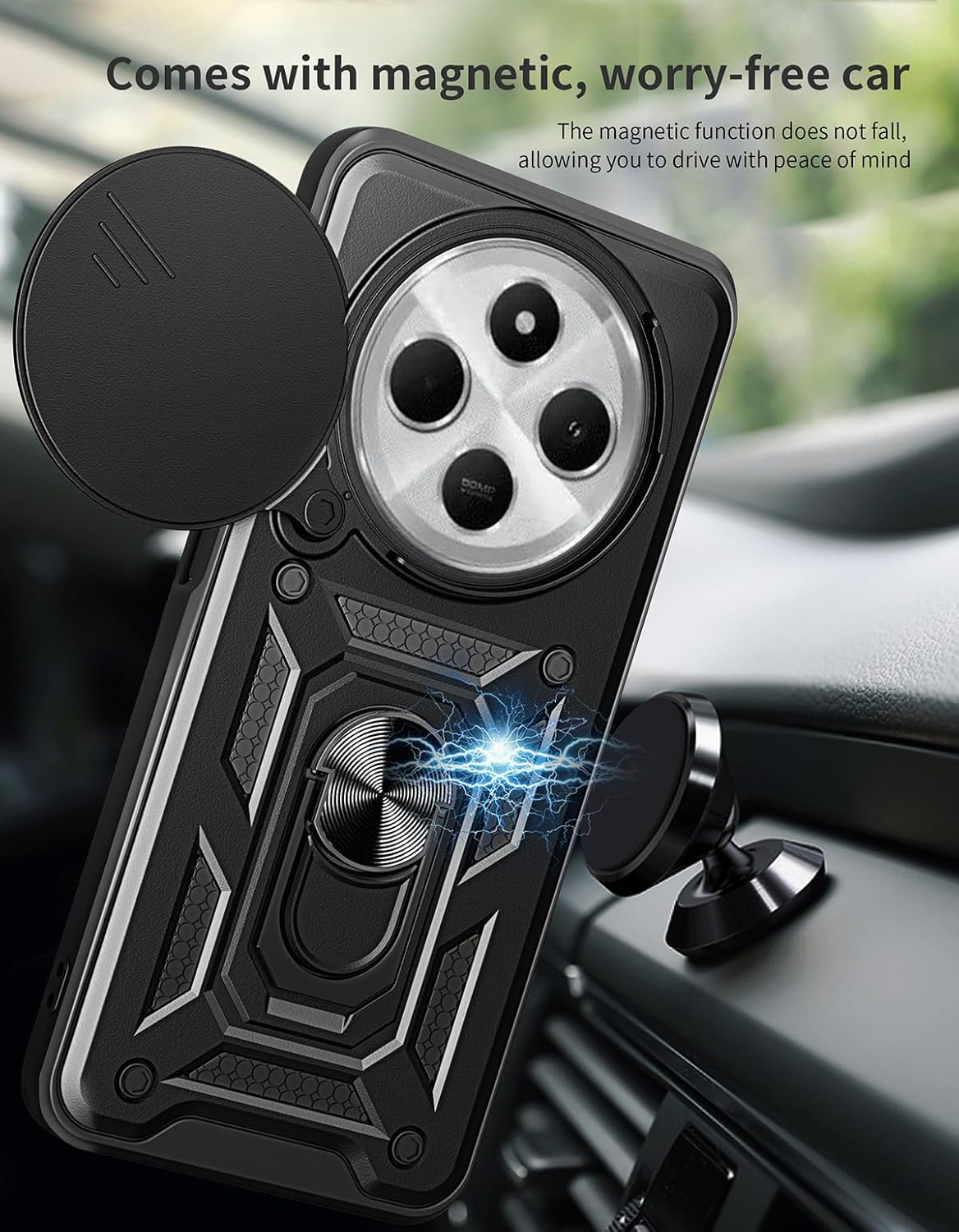 Xiaomi Redmi 14C Hoesje - Zwart - Armor Kickstand Camera Back Cover