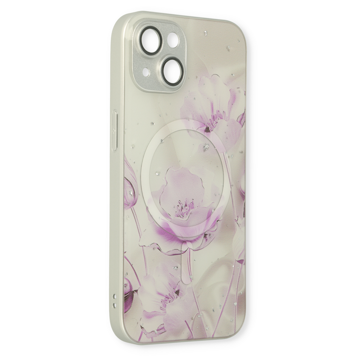 Apple iPhone 13 Hoesje - Paars - Siliconen Marmer MagSafe Back Cover