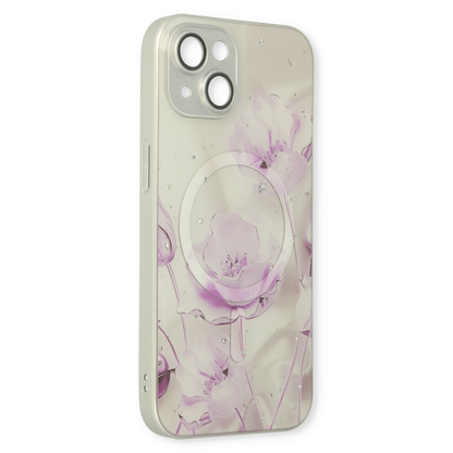 Apple iPhone 13 Hoesje - Paars - Siliconen Marmer MagSafe Back Cover